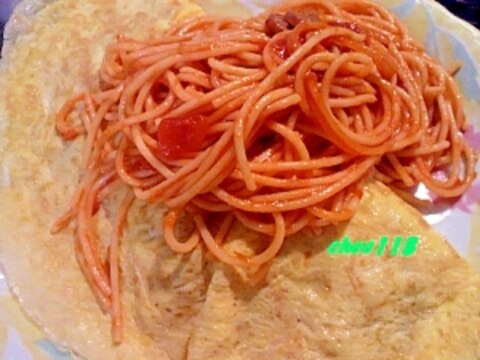 簡単ワンプレート☆オムレツのトマトソーススパ添え